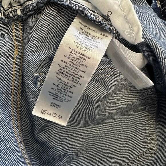Calvin Klein Button Up Jean Shorts WMNS 30 Medium Wash Blue Ripped Raw Mid Rise - Picture 5 of 8